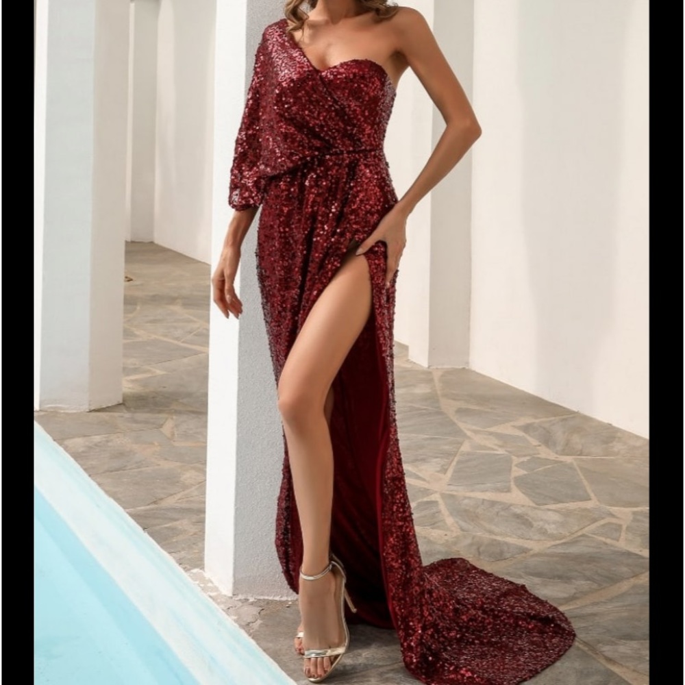 sequin burgundy dress